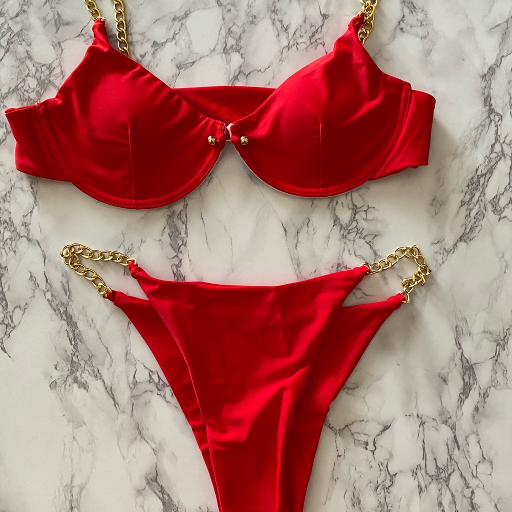 Gold chain two piece bikini